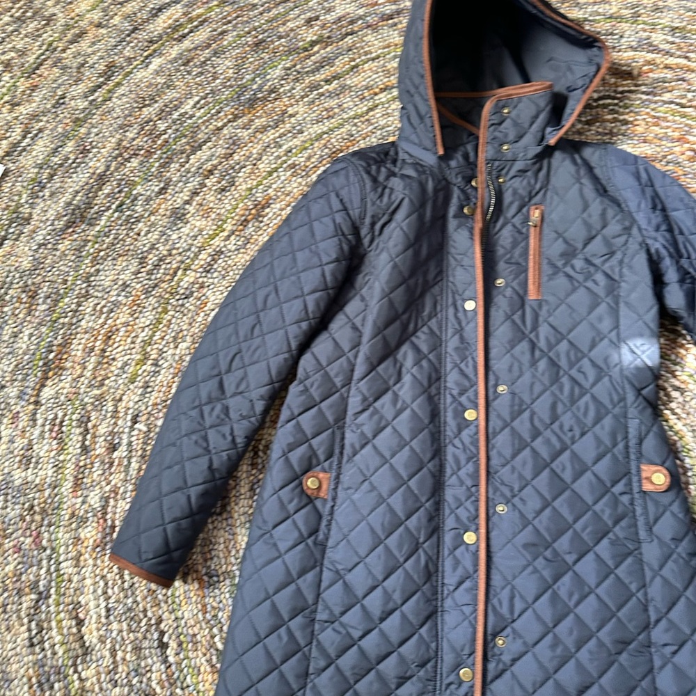 Ralph Lauren Navy Quilted Jacket with Tan Accents